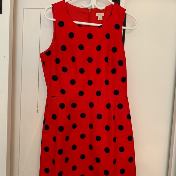 J. Crew Red and Dark Navy Polka Dot Dress (8) - Picture 1 of 3
